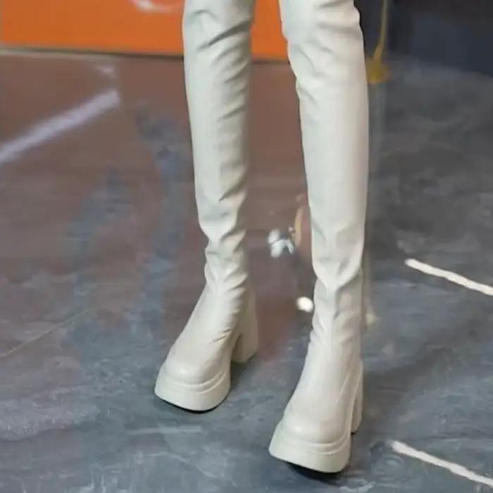 Bottes au dessus du genou à talons épais pour femmes