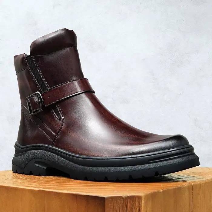 Bottes hautes pour hommes, Style britannique, en cuir fait à la main, grande taille, chaussures confortables et décontractées