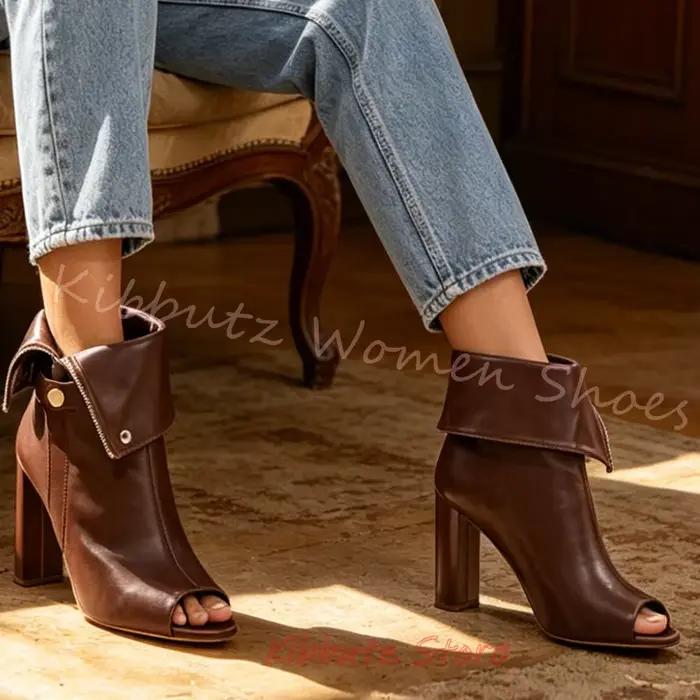 Bottines pour femmes à bout ouvert, talons carrés épais, fermeture éclair, style vintage, décontractées, en polyester, pour tenues de cérémonie et soirées formelles