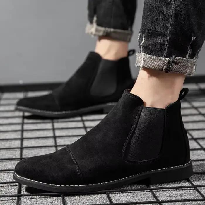 Bottes Chelsea pour hommes en daim, style britannique, à bout pointu, à enfiler, décontractées, pour l'extérieur, montantes