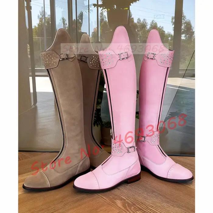 Bottes longues en daim rose pour femmes
