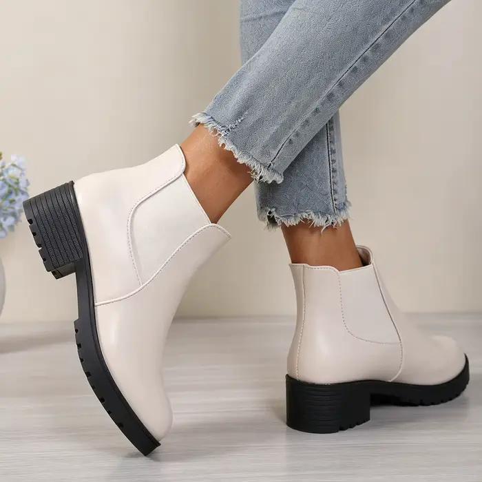 Bottines pour femmes à talon épais et plateforme, style britannique, semelle épaisse, talons moyens, bottines Chelsea décontractées pour l'automne et l'hiver, chaussures décontractées.