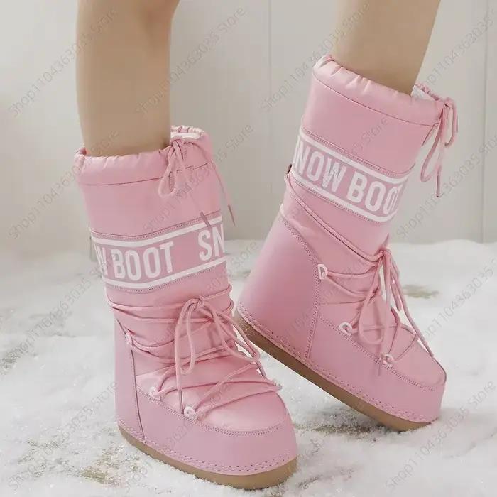 Bottes de neige mi-mollet pour femmes, résistantes au froid, antidérapantes, peluche épaisse, imperméable, plateforme épaisse, bottes de Ski spatiales, taille 35 à 43, 2026