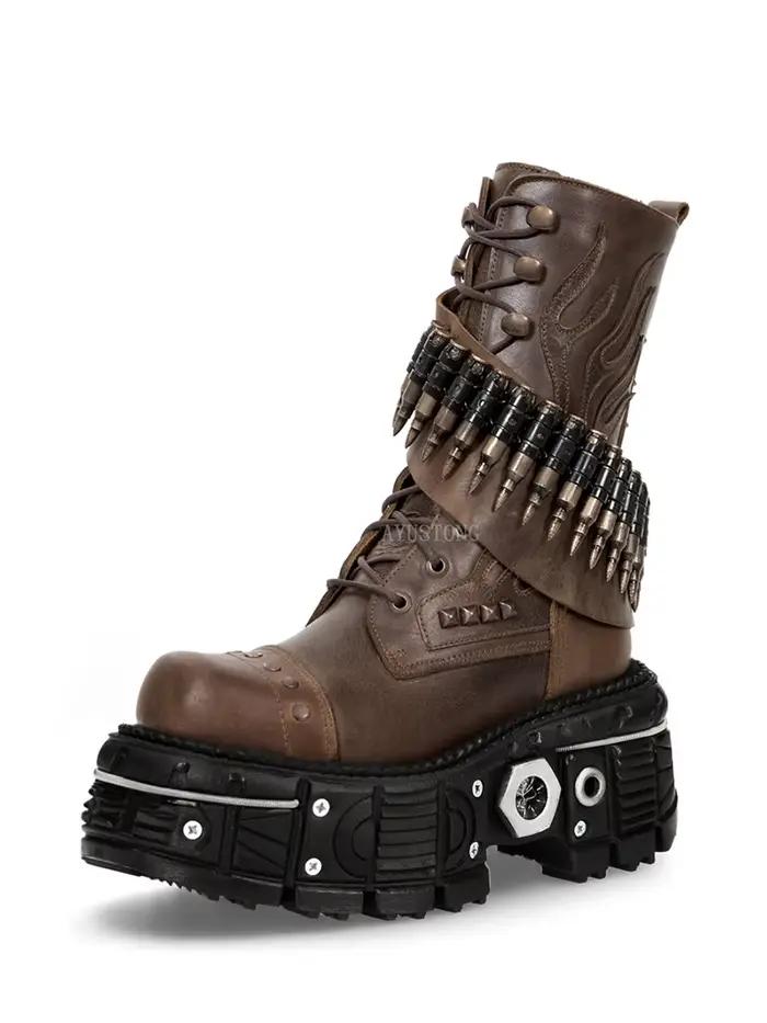 2025 Nouvelle plate-forme rivet balle forme moto bottes bout rond mode 35-45 bottes de fête décontractées street rock punk bottes à lacets