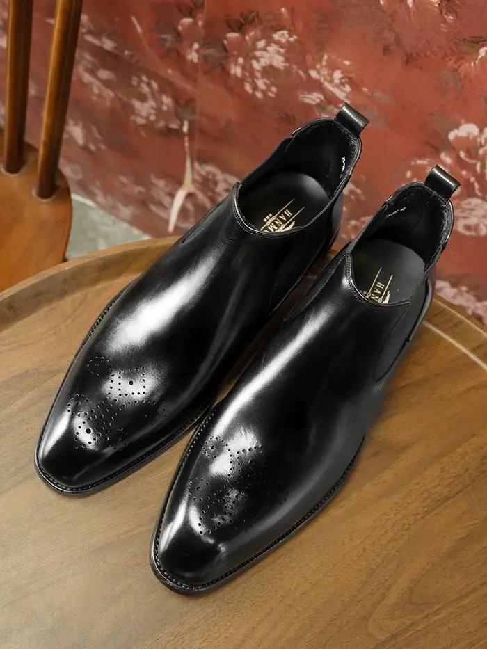 Hanmce – bottes Chelsea en cuir véritable pour hommes