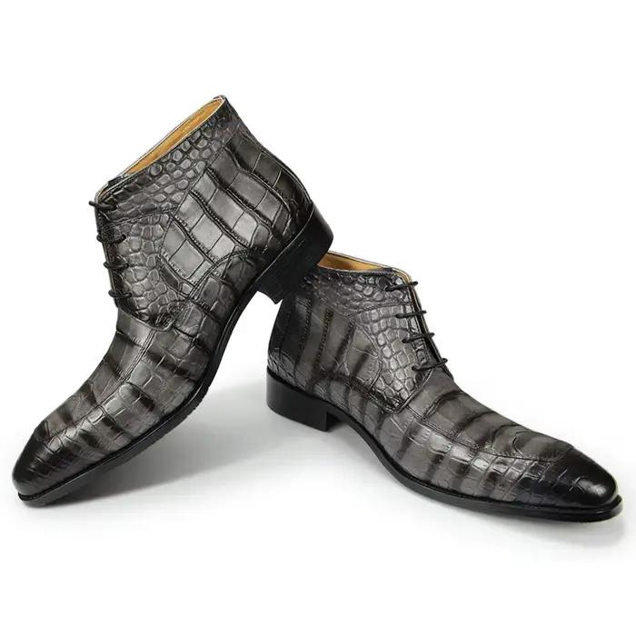 Bottes de luxe en cuir véritable pour hommes