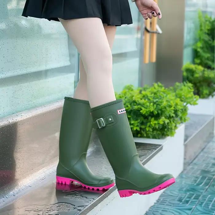 Bottes d'eau au genou pour femmes, tube long, chaussures imperméables de haute qualité, bottes de pluie en caoutchouc PVC, mode chaude, 2022
