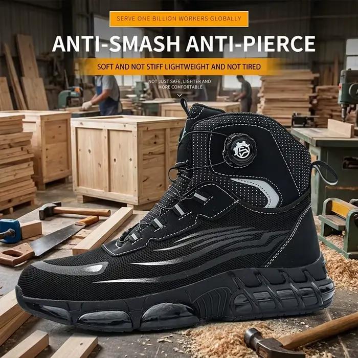 Chaussures de sécurité industrielles pour hommes, haute tige, anti-perforation, anti-écrasement, embout en acier, avec boucle rotative, pour travaux miniers, chaussures de sécurité