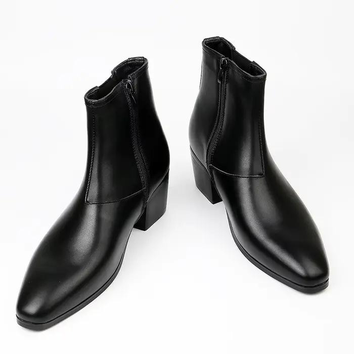 Bottes Chelsea rétro pour homme en PU synthétique, talons élevés, confort et style pour hommes, bottes courtes pointues, options de couleur et de taille, occasions spéciales et quotidiennes