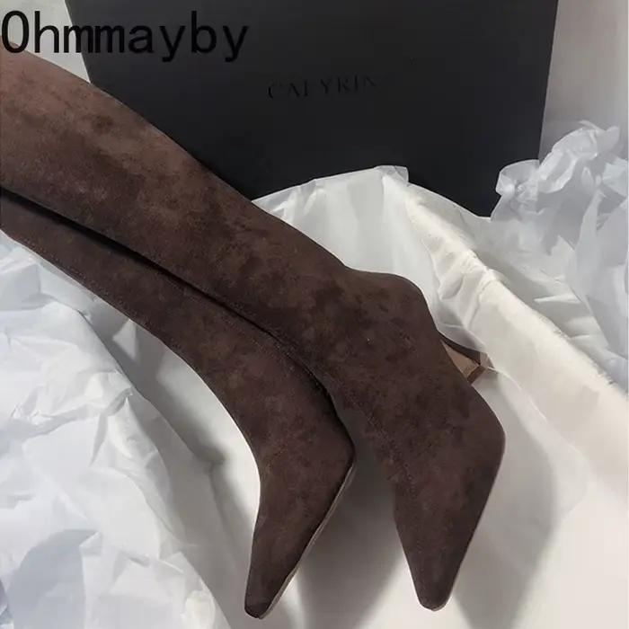 Femmes Stretch moderne bottes longues mode bout pointu genou chaussons hauts concepteur talons