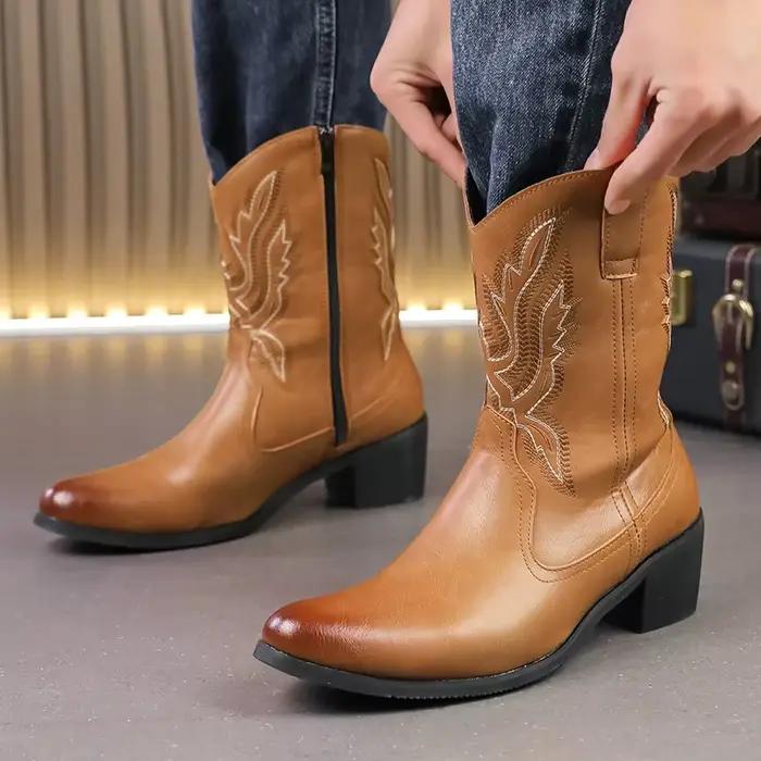 Bottes Western pour hommes, bottes de cowboy confortables, bottes hautes pour hommes, bottes à semelle en caoutchouc pour hommes