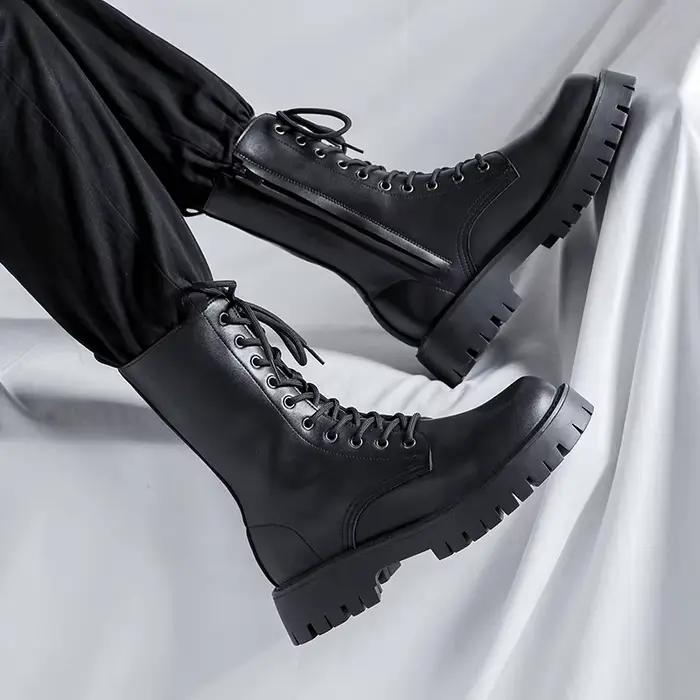 Style britannique hommes décontracté haute moto bottes automne hiver chaussures cowboy en cuir véritable botte cool longue plate-forme chevalier botas