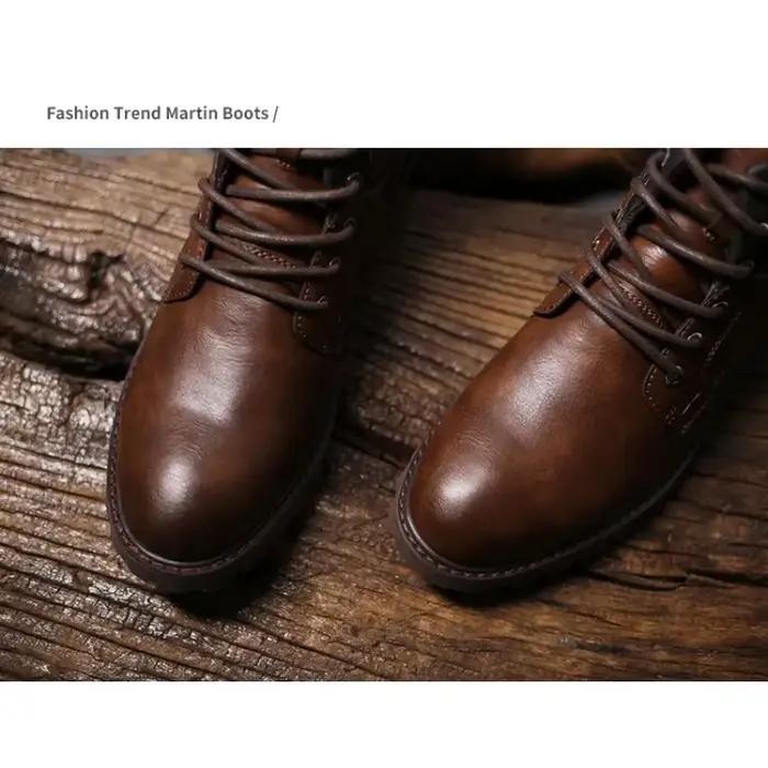 Bottines en cuir pour hommes, chaussures montantes de grande taille, chaussures décontractées pour le travail en plein air, bottes de Combat militaires pour moto, mode automne marron