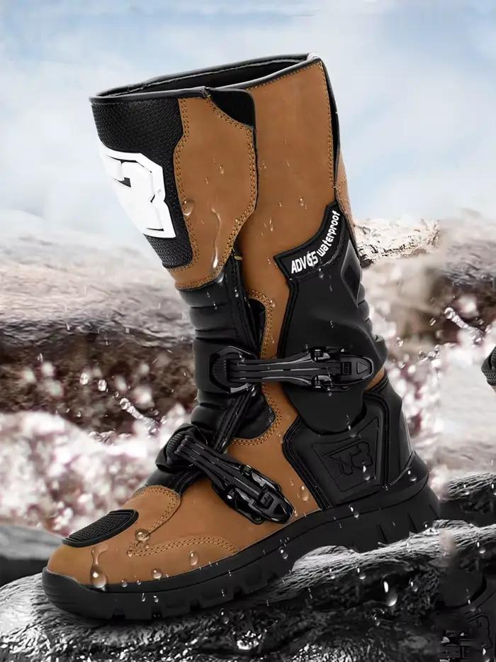 Bottes de moto en cuir imperméables pour hommes et femmes