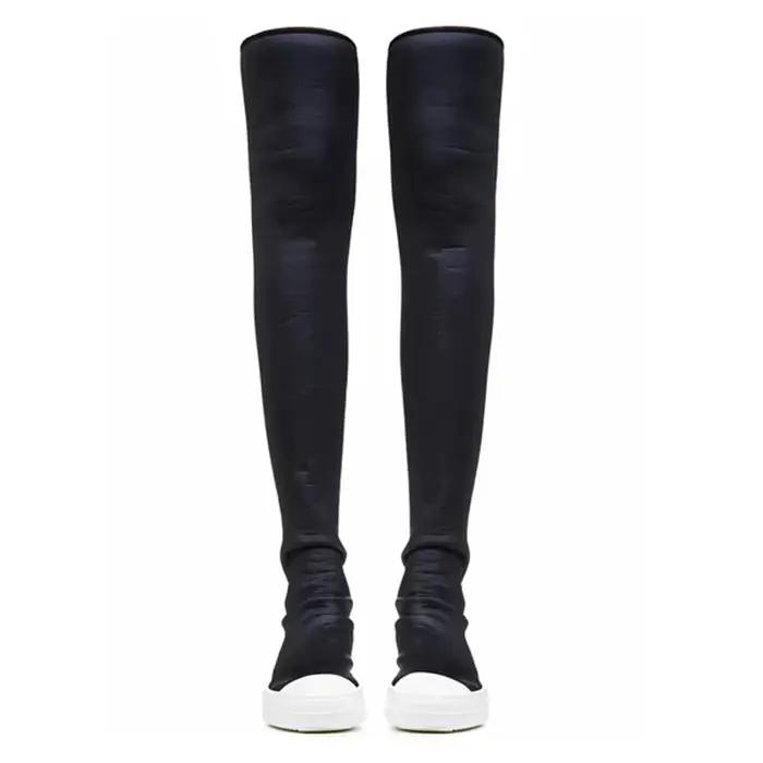 Femmes sur le genou bottes plate-forme automne talons plats pour femme semelle épaisse hiver mince élastique cuissardes chaussures d'hiver