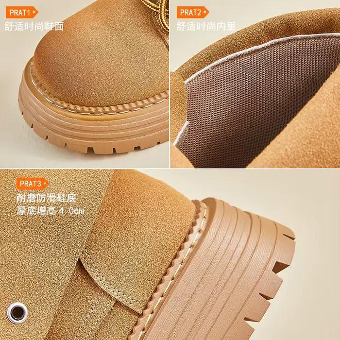 Femmes plate-forme talon carré bottes courtes femme Turnup chaussures à lacets bottine 2025 automne dames daim mode vêtements de travail chaussure