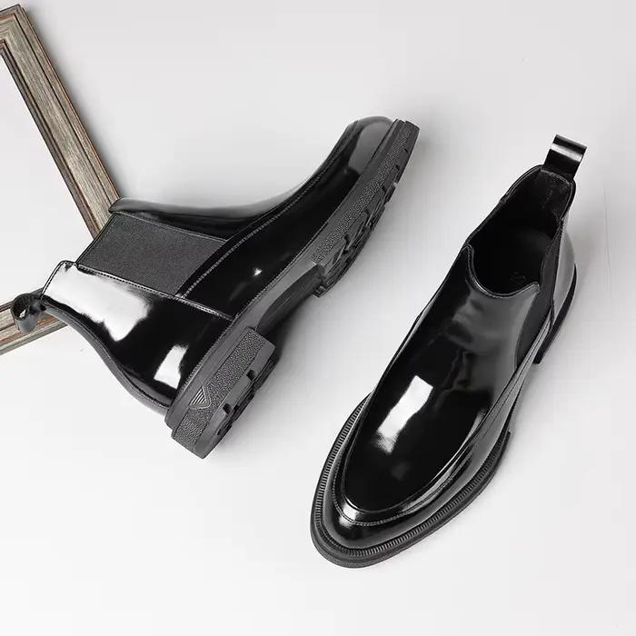 Nouvelles bottes Chelsea en cuir pour hommes automne/hiver avec doublure en peau de mouton; chaussures montantes