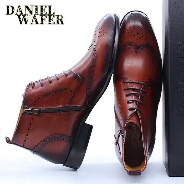 Bottes de rinçage en cuir faites à la main pour hommes