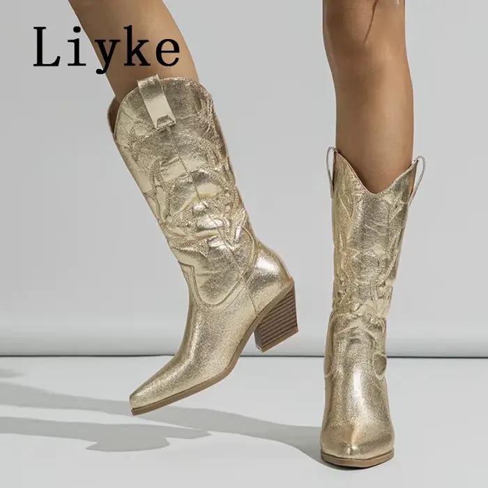 Bottes de Cowboy en Cuir pour Femme Style Occidental Haute Qualité Élégantes à Offrir Occasions Spéciales Hiver Confortables
