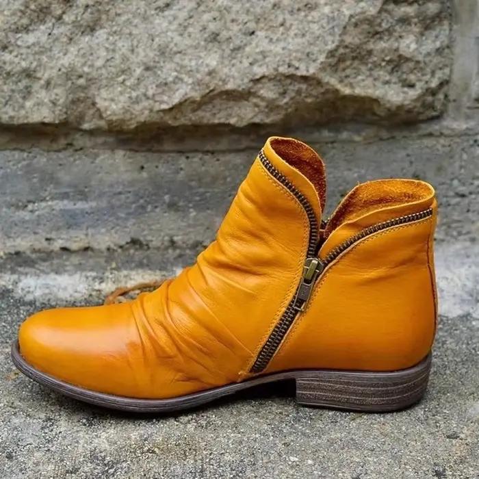 Bottines en cuir PU pour femmes, bottines de style rétro avec fermeture éclair latérale, tendance, collection printemps-automne