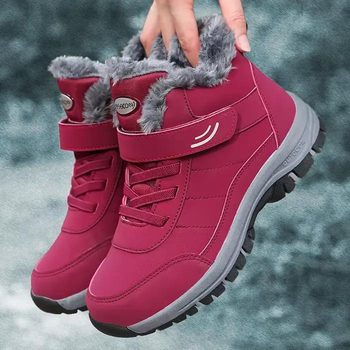 Bottes de neige pour homme en cuir artificiel, bottines chaudes en peluche, antidérapantes pour randonnée, moto et combat hivernal
