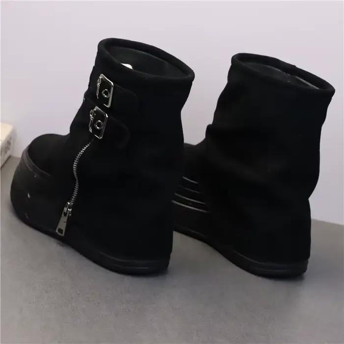 Bottines à talons plateforme pour femmes, baskets en cuir véritable, noir et marron, chaussures de moto, printemps-automne, 10CM 12CM