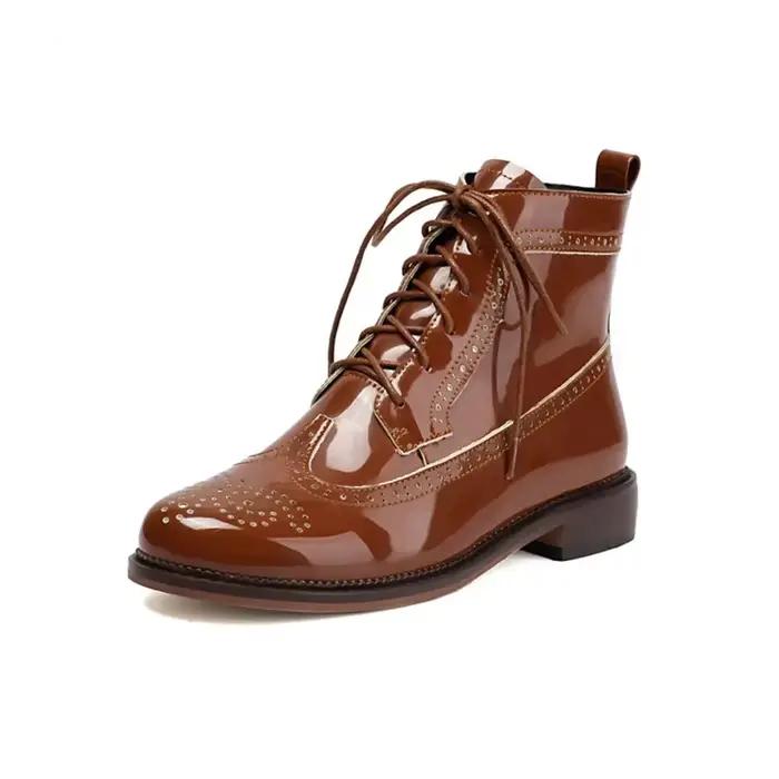 Bottes en cuir verni BLXQPYT style rétro pour femmes ajustement parfait talon carré bout rond cuir verni solide semelle en caoutchouc printemps automne occassions spéciales