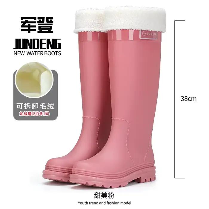 Bottes de pluie épaisses pour femmes, bottes hautes imperméables, chaussures en molleton antidérapantes, chaussures en caoutchouc tendance