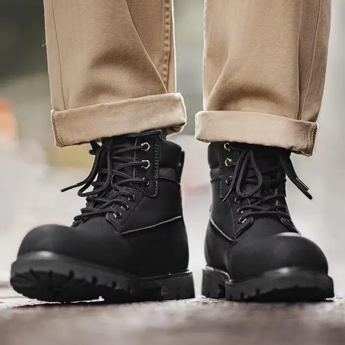 Maden Bottes noires polyvalentes pour hommes Doublure en peluche Chaussures chaudes