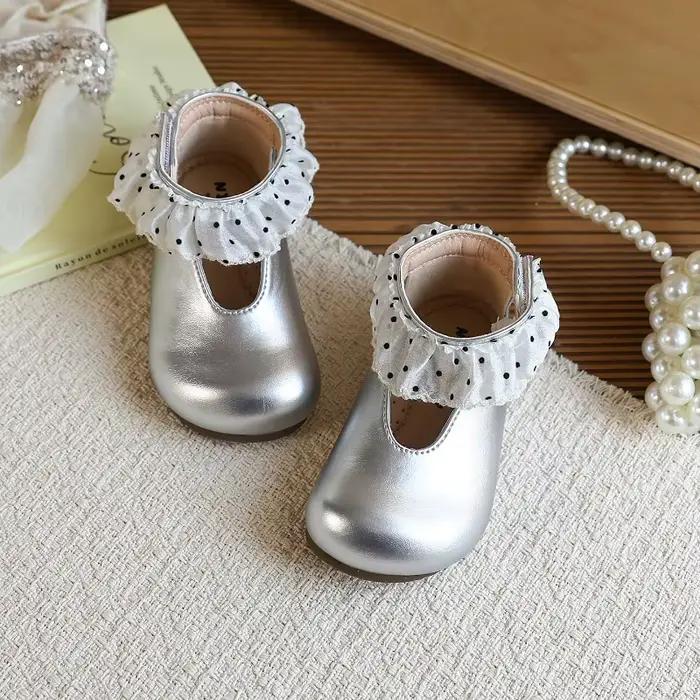 Chaussures à volants à pois pour petites filles, chaussures en cuir pour enfants pour fêtes, mariages, chaussures de princesse élégantes pour enfants, chaussures de performance, adorables