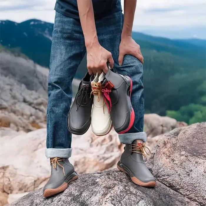 Bottes de pluie d'extérieur pour hommes, chaussures de randonnée imperméables avec lacets, chaussures en caoutchouc série montagne pour l'escalade et l'équitation