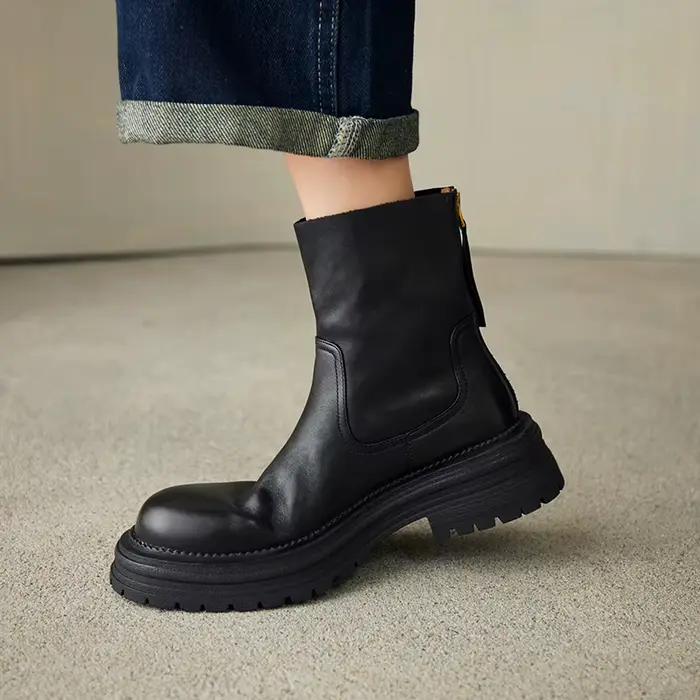 Bottines marron ArdenFurtado pour femmes en cuir de vache, décorées de boucles, style britannique, faites à la main, avec fermeture éclair arrière, pour l'automne et l'hiver.