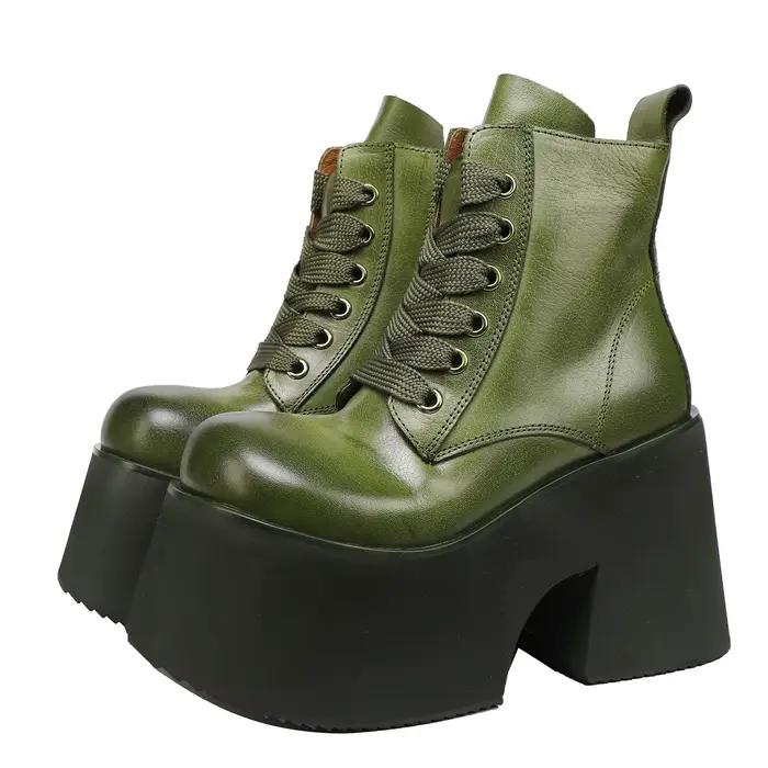 SXMMLJ 10.5cm vache en cuir véritable plate-forme compensée ZIP bottines automne chaussures de luxe mode femmes printemps britannique gros orteil pompes