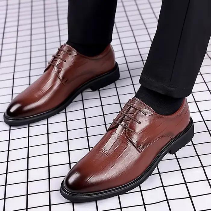 Chaussures habillées en cuir pour hommes, chaussures Oxford de luxe à lacets pour hommes, chaussures de créateur à bout pointu pour fêtes, mariages, bureau et occasions formelles