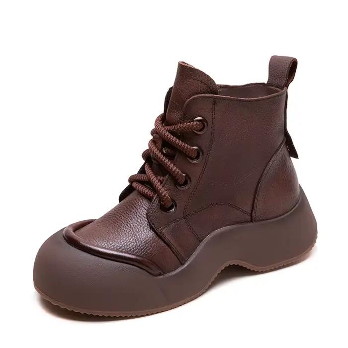 GKTINOO – bottes courtes en cuir véritable pour femmes, chaussures décontractées à plateforme plate, baskets confortables à semelles épaisses, nouvelle collection automne hiver 2026