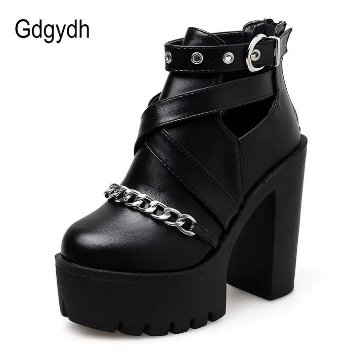 Gdgydh – bottines avec chaîne pour femmes, chaussures à talons hauts carrés et à fermeture éclair, Punk, plate-forme, 42, mode printemps automne