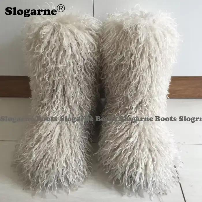 Bottes d'hiver 2026 pour femme, bottes de neige d'extérieur en fausse fourrure, bottes de luxe en fourrure bouclée, chaussures chaudes en peluche pour femme, plateformes de 3 cm, grandes tailles