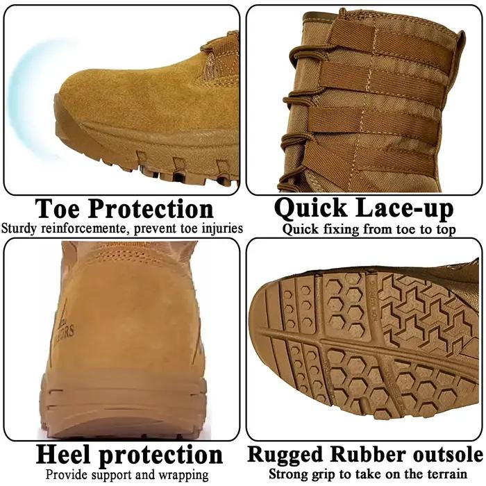 Bottines de combat tactiques légères en cuir pour hommes, style rétro, mi-mollet, printemps automne, confort respirant, idéal pour randonnée et loisirs户外活动轻便战术靴，适合男性，复古风格，优质真皮，透气舒适，适用于春季和秋季，徒步旅行和休闲的理想选择