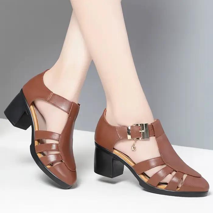 GKTINOO – sandales de gladiateur en cuir véritable pour femmes, chaussures d'été à talons hauts antidérapantes, grande taille