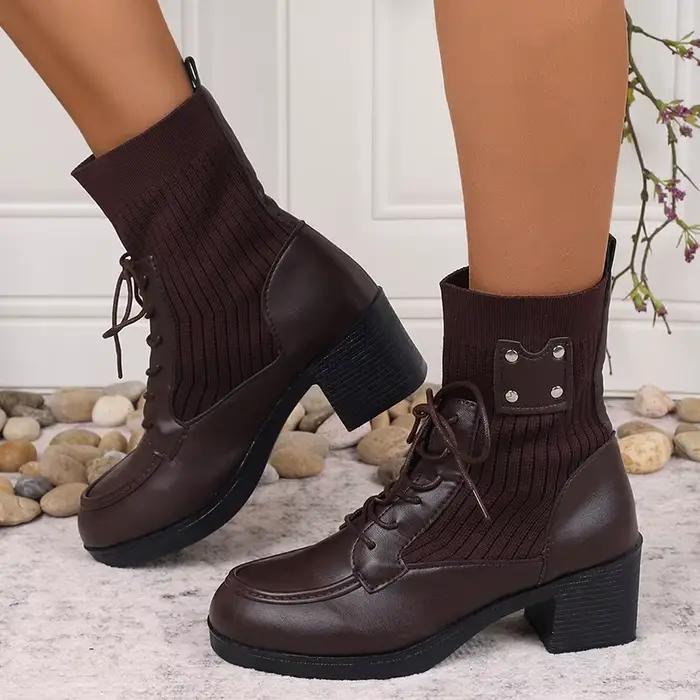 Bottines Vintage à talons épais pour femmes
