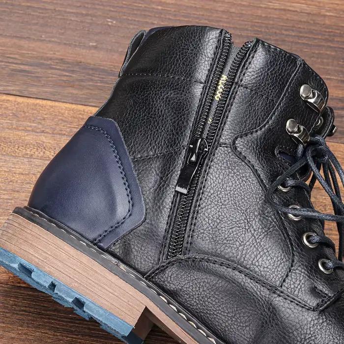 Bottes en cuir collé et synthétique pour homme, bout rond, talon bas, style concis, printemps/automne, occasionnellement étanches, confortables et élégantes à offrir