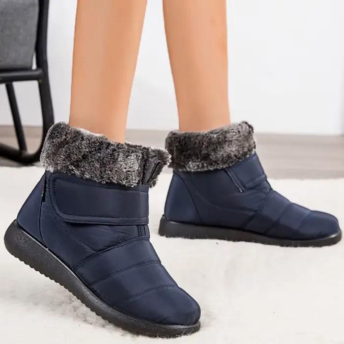 Bottes de neige élégantes en caoutchouc avec doublure en peluche courte pour femmes, résistantes à l'eau, bout rond, talon bas, style moderne, bottes de neige KUIDFAR pour hiver
