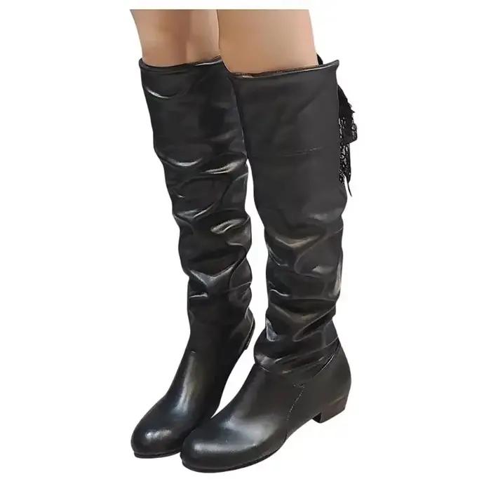 Bottes en cuir PU pour femmes, chaussures à la mode pour femmes, rouge, blanc, style Roma, longueur au genou, grande taille, 43, automne, hiver, nouveau, 2025
