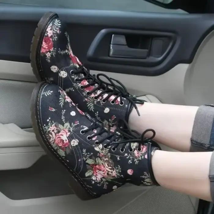 Bottes printanières automnales pour femmes design floral respirantes antidérapantes confortables pour toutes occasions