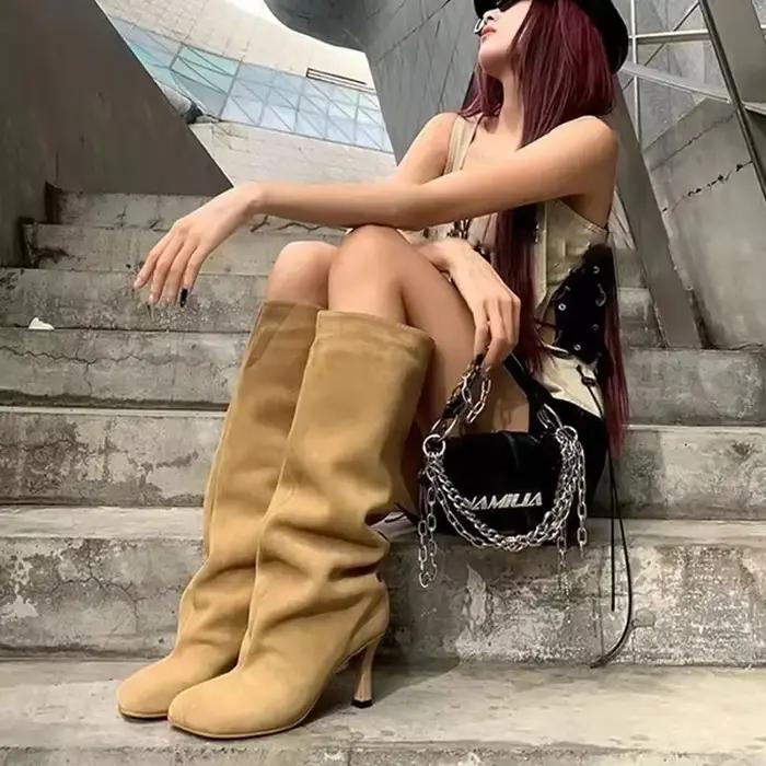 Bottes hautes en daim pour femmes