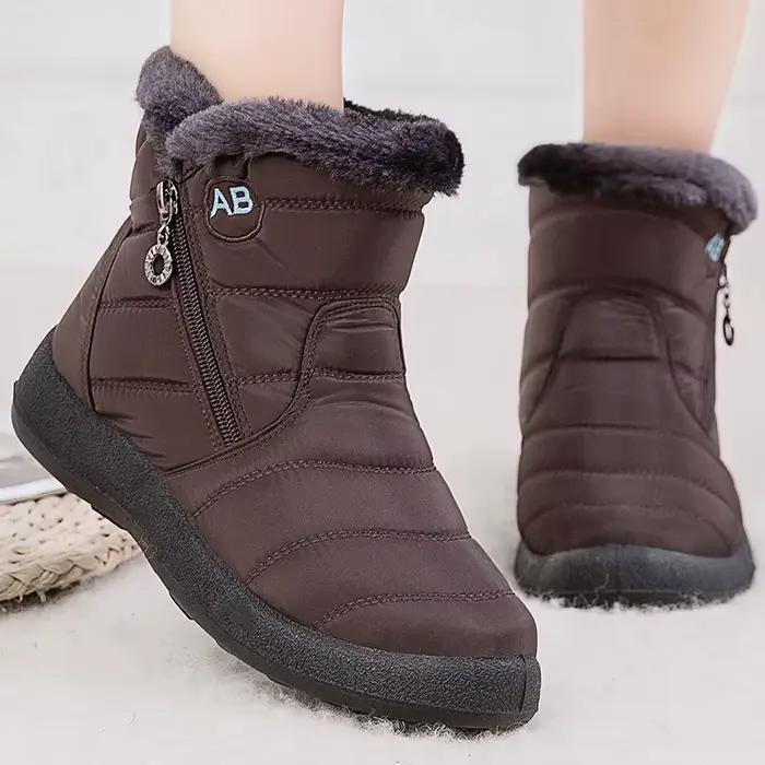 Bottines femme avec fourrure chaussures d'hiver femmes talons bas bottes