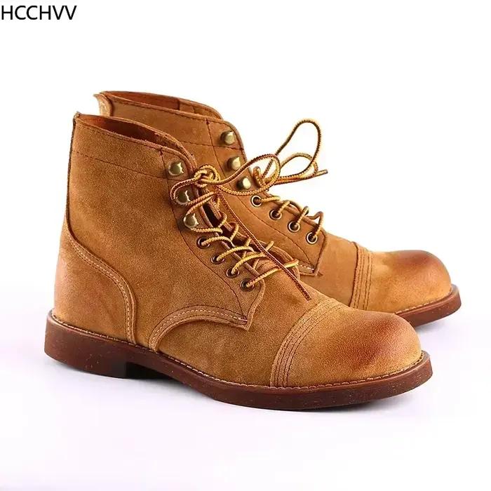 Bottes de Moto Vintage en Cuir de Vache pour Homme