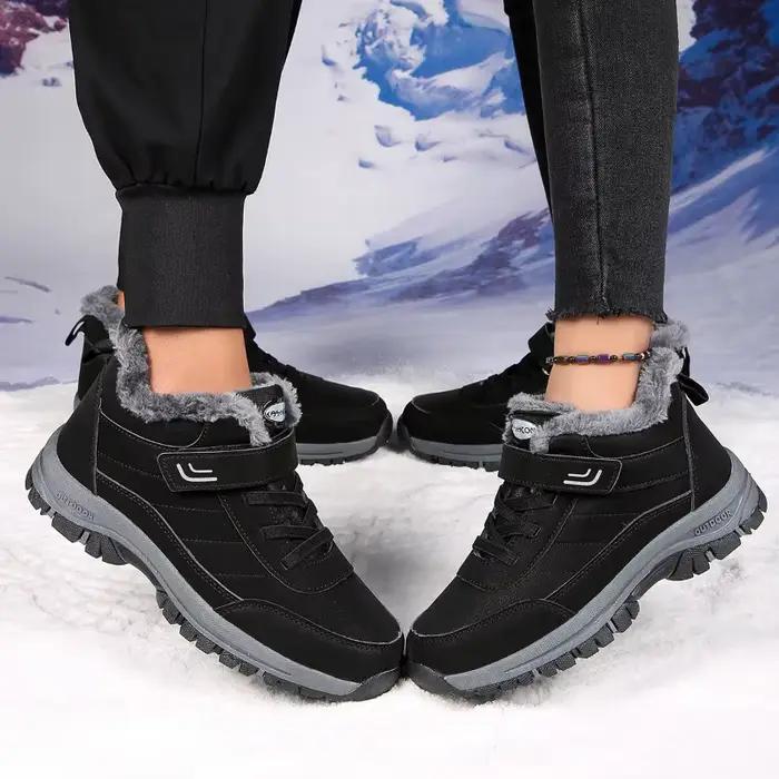 Bottes de neige pour femmes en peluche courte doublure, chaussures d'hiver confortables, étanches, hautes, à lacets, talons plats, pour les promenades et les randonnées hivernales