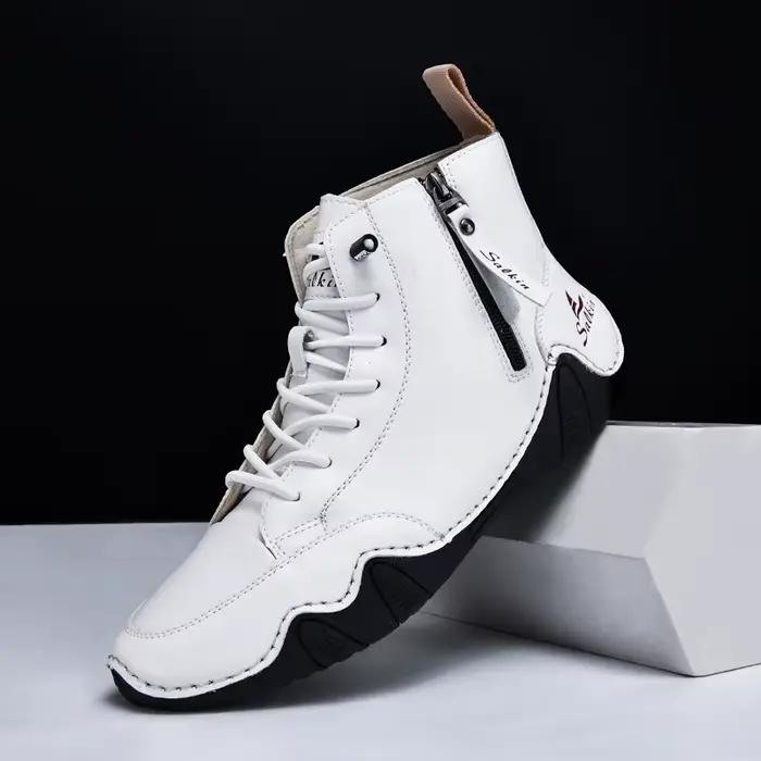 Bottines classiques en cuir faites à la main pour hommes, baskets courtes confortables avec fermeture éclair, à la mode, à plateforme polyvalente, pour l'extérieur, 48, 2025