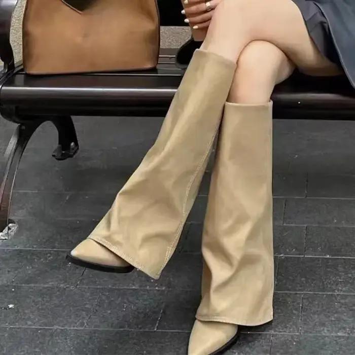 Bottes hautes en cuir épais pour femmes